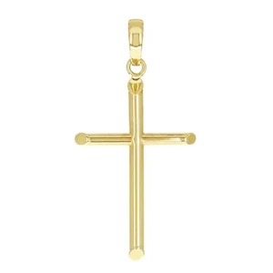 Italienisches 14k Gelbgold hohl hochpoliert schlicht Kreuz Charm Anhänger 1,3" 0,7g - Bild 1 von 4