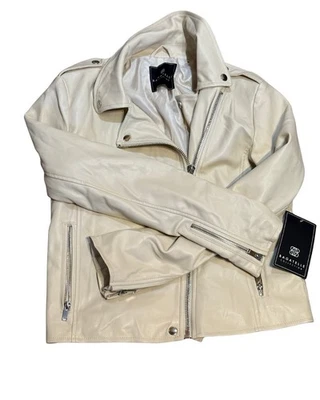 Chaqueta de Moto Bagatelle Crema Imitación Cuero Mujer’s Mediana | Vegana Suave Otoño Nuevo con Etiquetas Foto 1 de 4