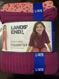 NWT Girl's Lands End Youth 3 Piece Pajama Set Cami Tee Pants Size Large 14-16 - Picture 1 of 8