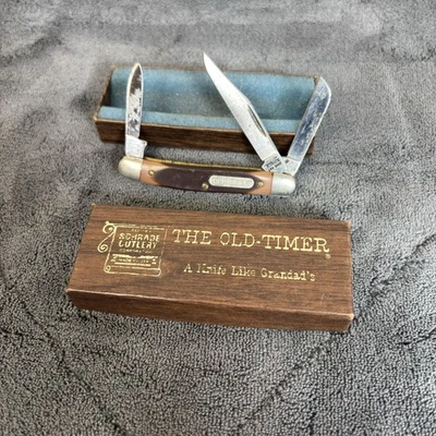 Navaja de bolsillo vintage Schrade Old Timer 108OT EE. UU. 3 hojas ganadero con caja Foto 1 de 4