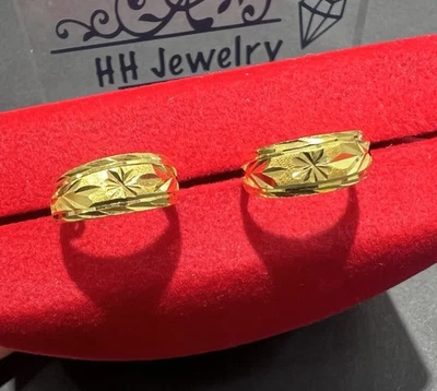 24K Yellow Gold Hoop Diamond Cut Earrings - Image 1 of 4