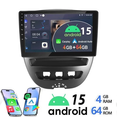 10" Autoradio Für Citroen C1 Peugeot 107 Android 15 GPS CarPlay NAVI WIFI 4+64GB - Bild 1 von 4