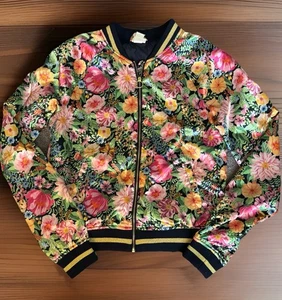 H&M Angela McKay Collab Jacket Girls Size 20/14Y+ Multicolor Floral Satin Bomber - Picture 1 of 11