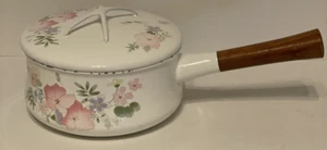 Vintage KOBE Kochgeschirr 7 im emaillierten Blumen Metall Topf mit Deckel Made in Japan - Bild 1 von 9