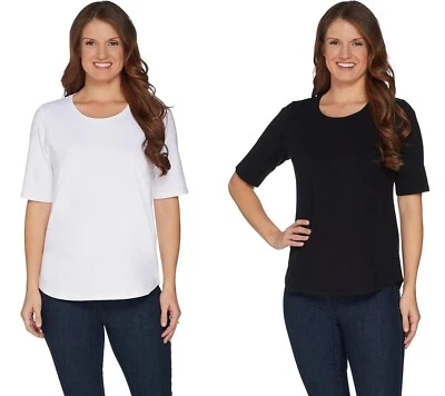 Paquete de 2 tops Denim & Co. Essentials Perfect Jersey manga codo - talla L a302899 Foto 1 de 4