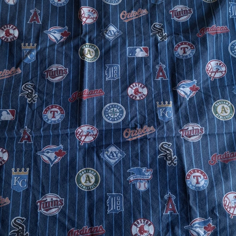 Vintage American League MLB Pinstripe Bed Sheet Fabric Twin NY Angels Twins Cover