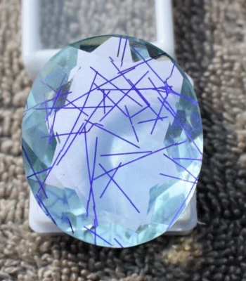 93 Ct Oval Cut Lab-Created Blue Rutilated Quartz Loose Gemstone CERTIFIED - Image 1 of 4
