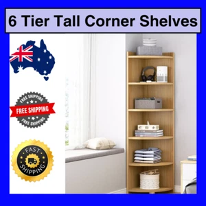 Inspire 6 Tier Large Tall Stylish Wooden Corner Shelf Unit Bookcase Oak AUS - Picture 1 of 8