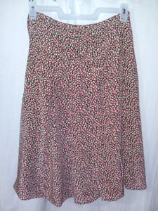 Talbots Pure Silk Skirt~8~Coral Black Print Drop Waist Soft Pleats Lined~NWOT~Q2