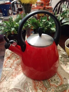 Red Whistling Tea Kettle Unbranded. Used As Decor Only - Picture 1 of 20