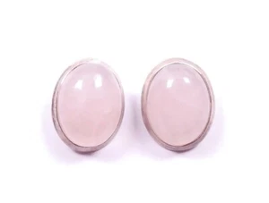 Rose Quartz Earrings 925 Sterling Silver Clip on Cabochon Stones 14grams - Picture 1 of 9
