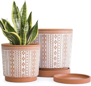 Set of 2 Cylindrical Terracotta Pots - Modern Drainage Planters for Home - Picture 1 of 9