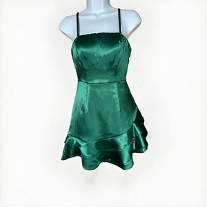 green satin ruffle mini dress Y2K HOCO Holiday Teen Prom Dance Speechless New - Picture 1 of 12