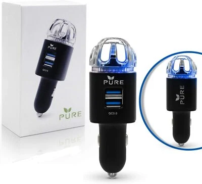 ✅PURE Car Air Purifier Dual USB Ports Quick Charge 3.0 Ionizer Deodorizer BLACK✅ - Image 1 of 4