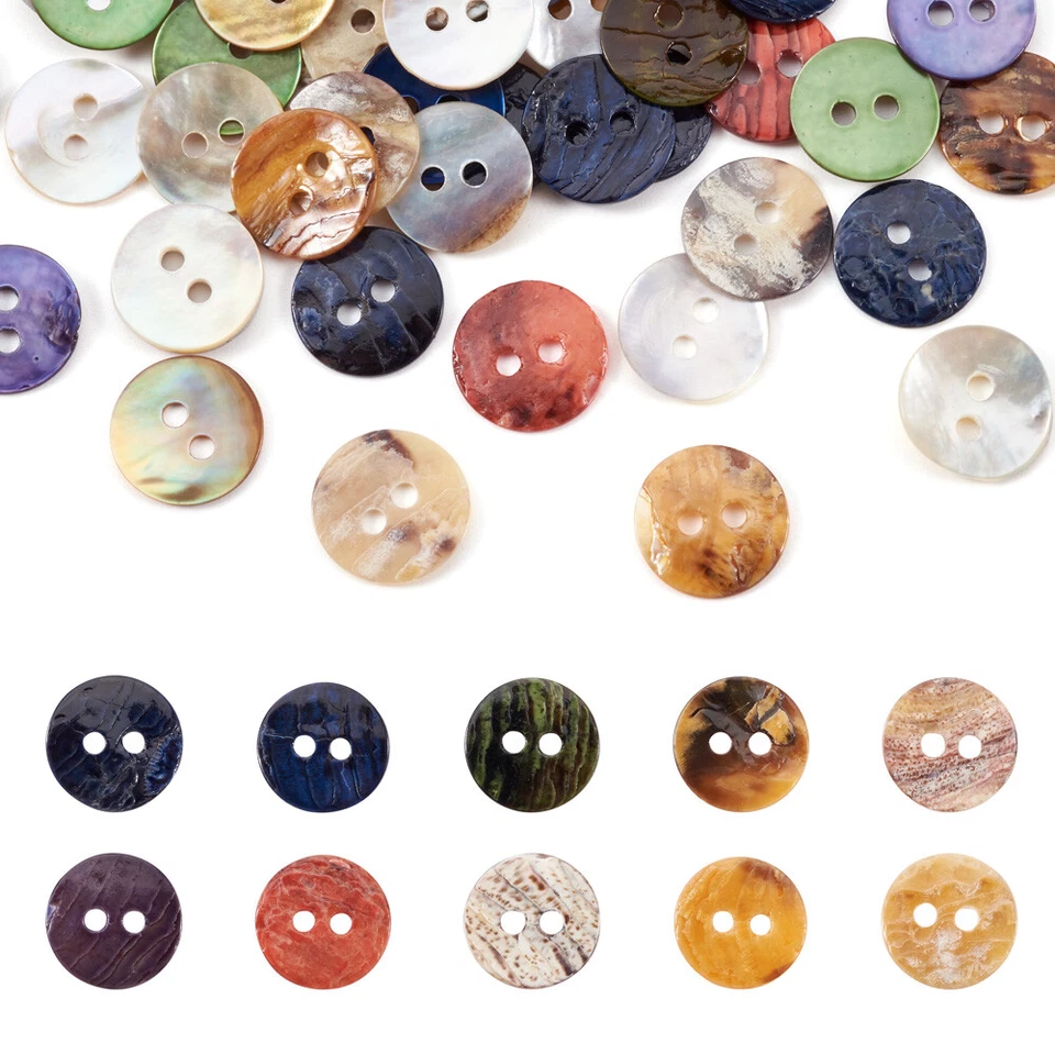 144pcs Colorful Natural Mother of Pearl Buttons Flat Round 2 Hole Craft 10x1mm - Image 1 of 4