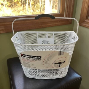 BIKEMATE BICYCLE METAL FRONT WHITE BASKET With Handle Quick Release system NEW - Picture 1 of 12