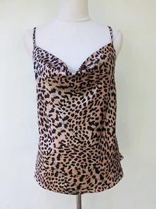 DOTTI Leopard Print Cowl Neck Silky/Satin Sleeveless Strap Top Size 12 EUC - Picture 1 of 7