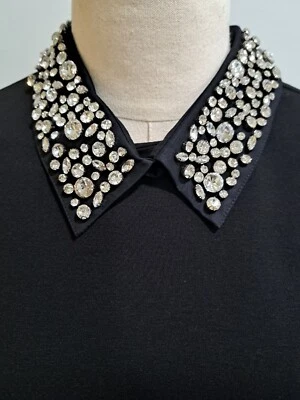 NUEVO CON ETIQUETAS BLUMARINE ITALY Vestido Jersey Negro Bodycon Desmontable Cuello Joya Talla US 6 Foto 1 de 4