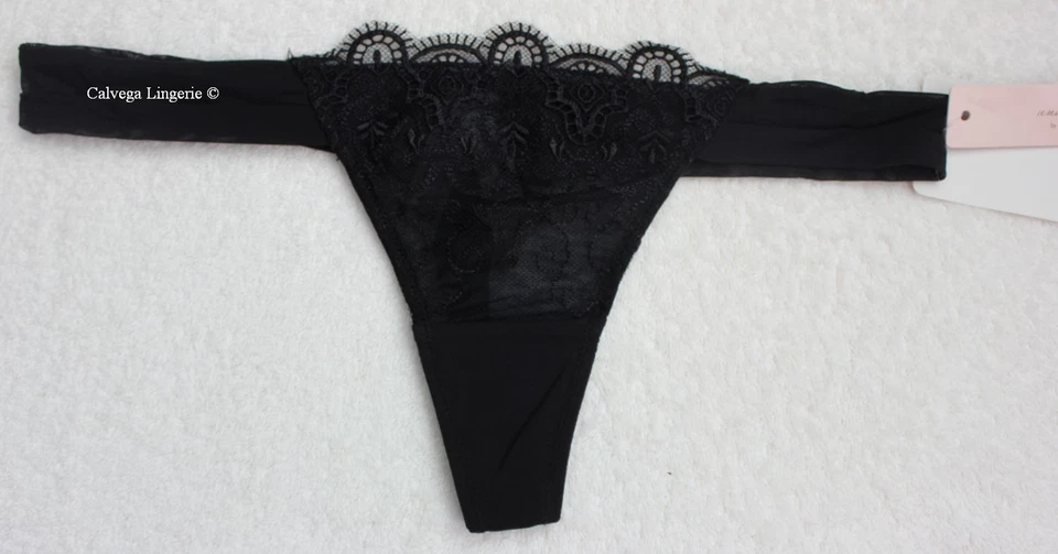 NWT Underella by ELLA MOSS 40350EM Embroidered Lace & Mesh Thong, Black, S - Image 1 of 4