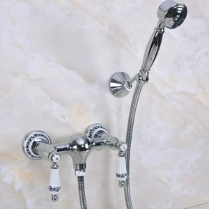 Polished Chrome Brass Wall Mounted Bathroom Shower Faucet Set Mixer Tap Wna287 - Picture 1 of 7