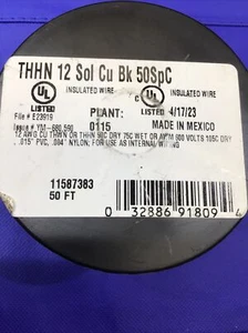 Southwire 12 SOLID THHN copper insulated wire 50 feet  UL Listed - Picture 1 of 4