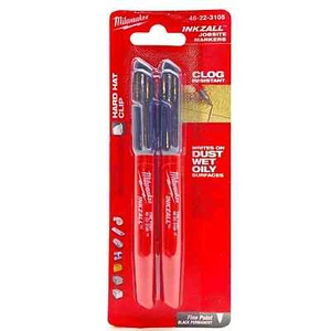 ( 2 PACK) MILWAUKEE 48-22-3105 INKZALL BLACK MARKERS with NEW HARD HAT CLIP - Picture 1 of 9
