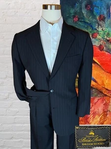 Brooks Brothers Blazer 42R Brooksease Dark Blue Banker's Stripe Blazer Jacket - Picture 1 of 18