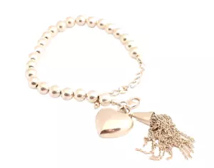 Beautiful 925 Silver Jewelry Rhodium Heart Gift Women's Genuine Bracelet - Picture 1 of 3