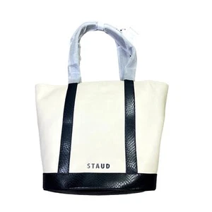Staud Women's Cream Black Allora Snake Embossed Cow Leather Tote Bag - Picture 1 of 9