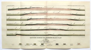 SOUTHERN BLACK HILLS, GEOLOGICAL SECTIONS Antique original profile map 1901 - Picture 1 of 2