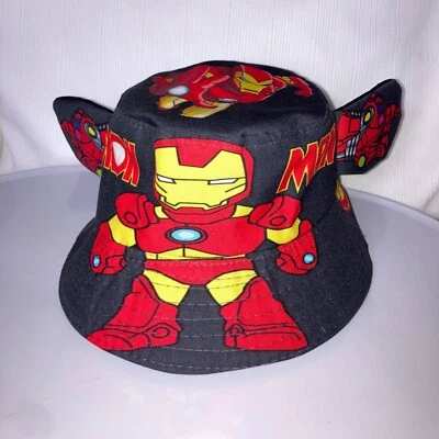 MARVEL IRON MAN Kid Size Bucket Camp Hat REVERSIBLE to Solid Black COOL GRAPHICS - Image 1 of 4