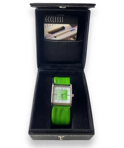 Ecclissi Women's Vintage Sterling Silver 925 Green Leather Band Watch ***NEW*** - Picture 1 of 9