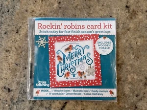 The World Of Cross Stitching Card Kit - Rockin' Robins Christmas w/ Wooden Charm - Picture 1 of 2