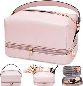 Bolsa de maquillaje para viajes - lo esencial, bolsa de tocador para mujer, organizador de maquillaje de cuero - Imagen 1 de 6