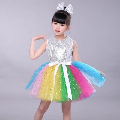 Niña Niño Arco Iris Lentejuelas Tutú Ballet Baile Vestido Fiesta Princesa Boda Ropa Foto 1 de 4