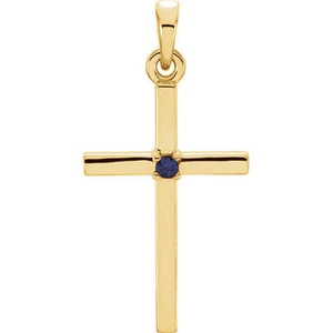 Blue Sapphire Cross Pendant In 14K Yellow Gold - Picture 1 of 1