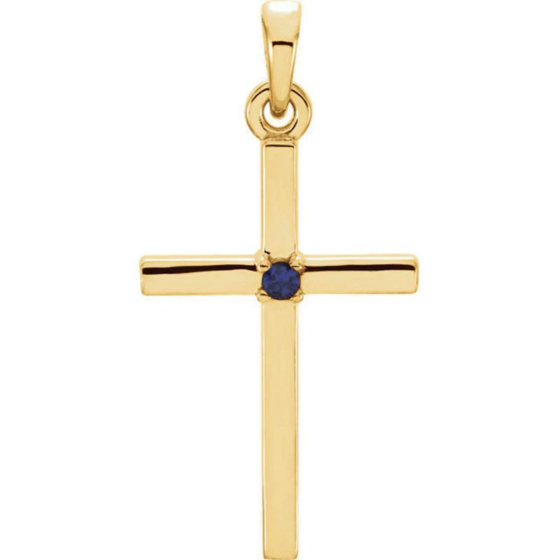 Blue Sapphire Cross Pendant In 14K Yellow Gold - Image 1 of 1
