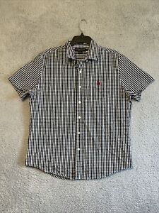US Polo Assn Size L Black  Plaid Button Down Shirt Short Sleeve Cotton Mens