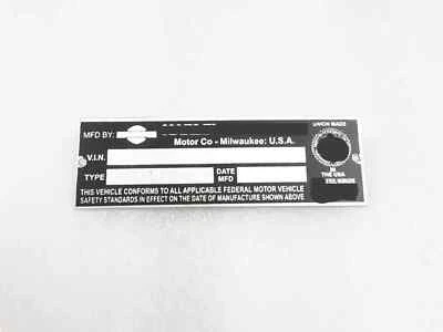 DATA PLATE FIT FOR HARLEY DAVIDSON MOTORCYCLES @VM Foto 1 de 4