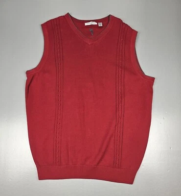 Chaleco Suéter Eslabones Ciprés Hombres 2XT Alto Sin Mangas Cuello en V Tejido Algodón Rojo Foto 1 de 4