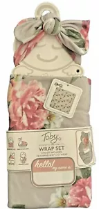 Toby Fairy Floral Stirnband und Halstuch Set in grau mit rosa Blumen - Bild 1 von 2
