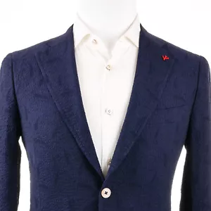NEW $3,125 Isaia 'Capri' Midnight Blue Seersucker 2 Button Men's Sport Coat 38R - Picture 1 of 14