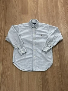 Polo Ralph Lauren Boys Long Sleeve Button Down Dress Shirt 8 Blue Striped Preppy - Picture 1 of 5