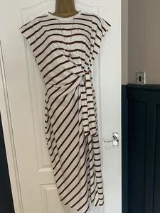 ‘Viral’ Knot Waisted T-shirt Dress Size L. Brown Striped - Picture 1 of 5