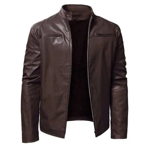 Men’s Faux Leather Bomber Jacket Motorcycle Biker Style, Casual XL - Picture 1 of 5