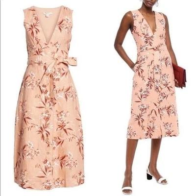 NOVO COM ETIQUETAS Vestido Joie Ethelda Rosa Floral Linho Midi Botão Tamanho Pequeno P - Imagem 1 de 4