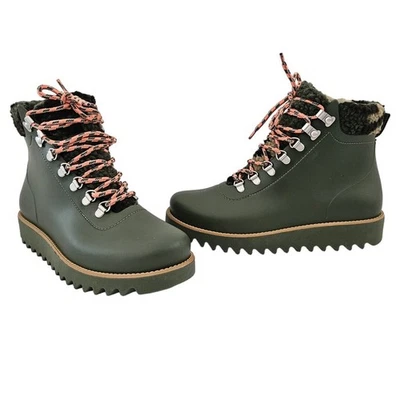 Botas de lluvia Bernardo Wiley verdes camufladas imitación piel de oveja talla 6 nuevas sin etiquetas $165 básicas Foto 1 de 4