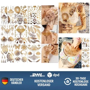 Temporäre Tattoos Gold metallic  Damen Mädchen Festival Fake Tattoo Aufkleber - Bild 1 von 10