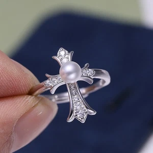 Unique AAAAA 4-5MM natural akoya round pearl ring adjustable s925 - Imagen 1 de 9