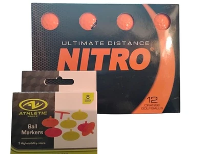 Ultimate Distance Nitro 12 Orange Golf Balls + 8-Ct High Visibility Ball Markers - Image 1 of 3